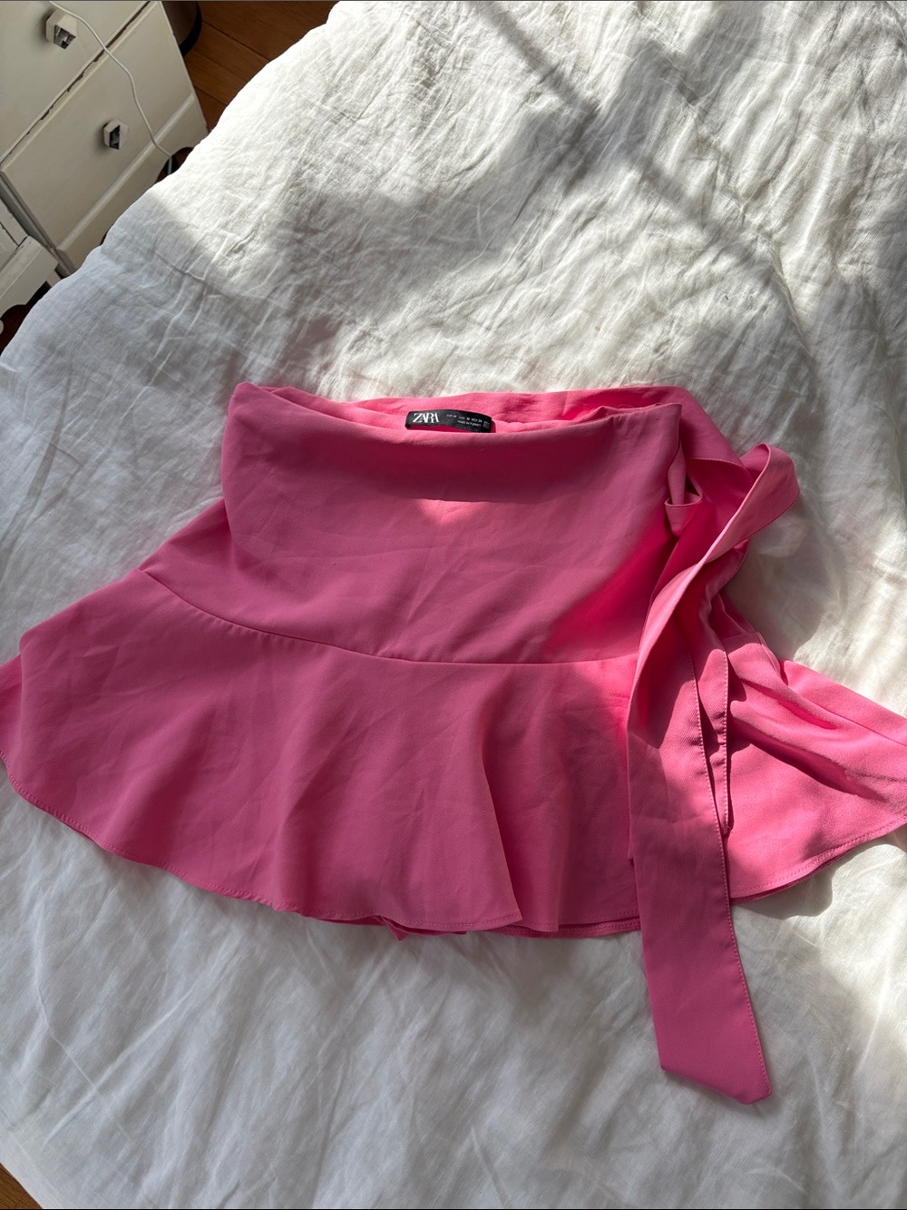 Zara Bright Pink Tie-Waist Mini Skirt